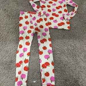 GAP Kids Little Girl Cream Pajama Set with Red and Pink Apples